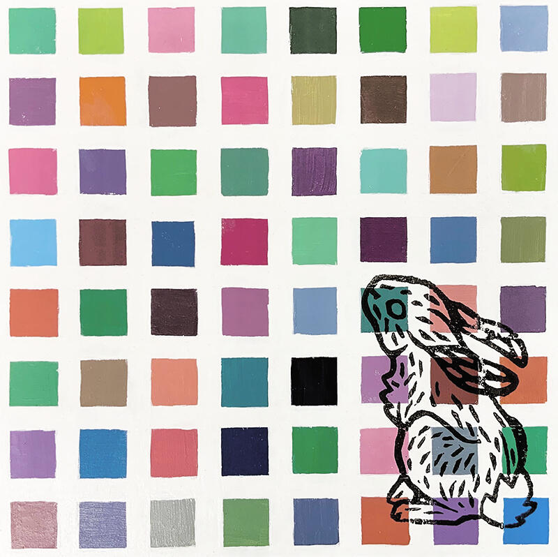 i don&#39;t think i belong here acrylic &amp; relief, 6x6 (2022)