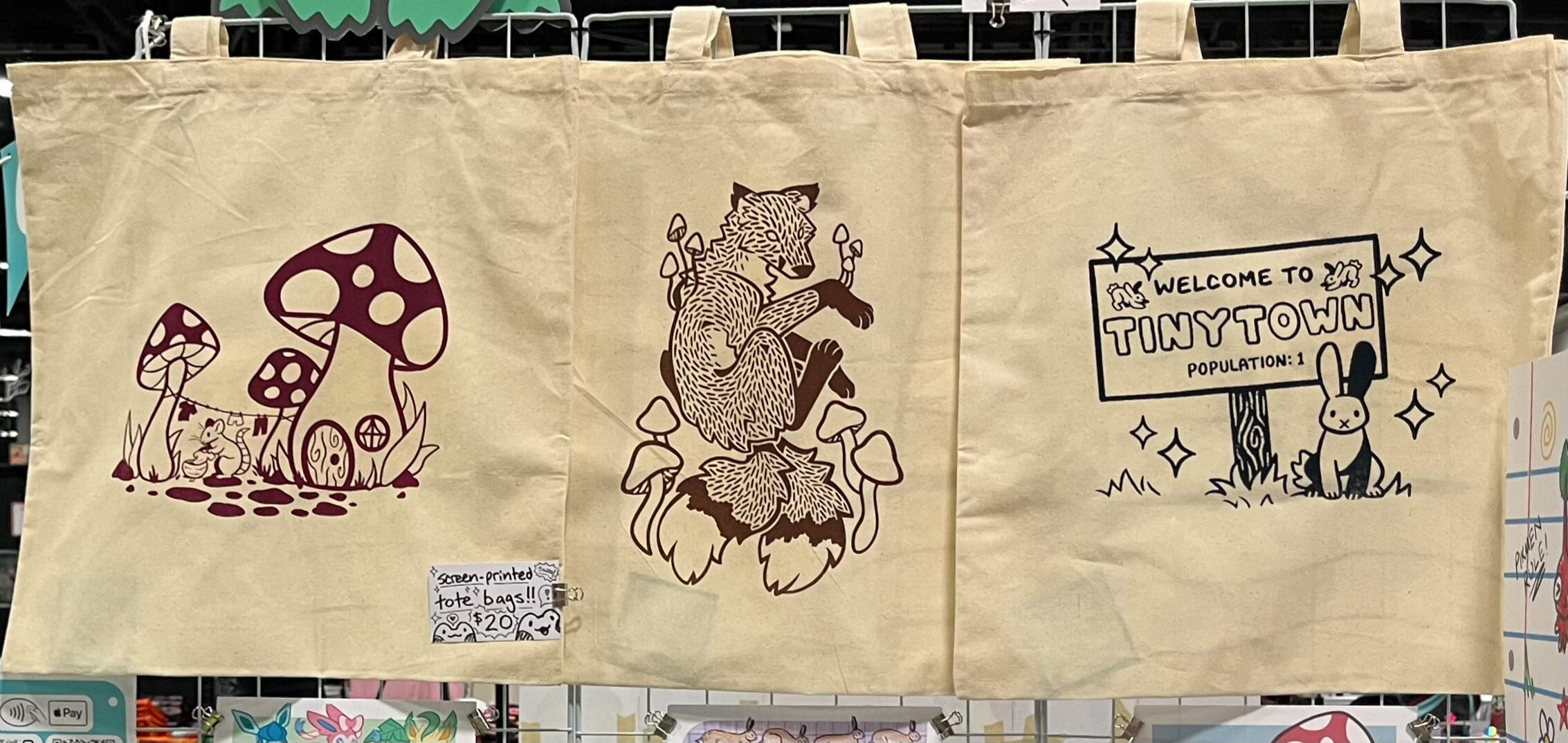 mousehouse, jupiter, & tinytown (screen-printed tote bags)